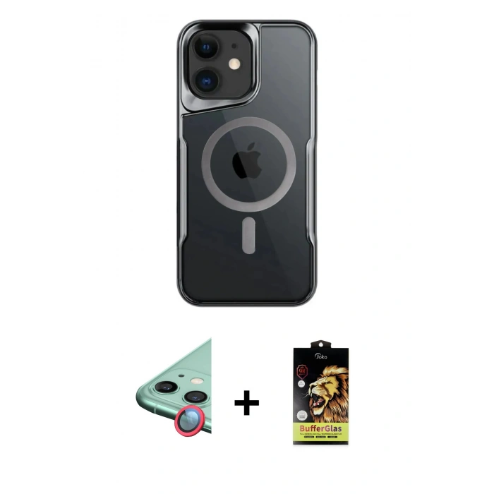 MARSİLYAN™- iPhone 11 Kılıf Yadigar Klasik Özel Seri - Siyah Buffer Cam Ekran Koruyucu + Raze Metal Kamera Lens - KI