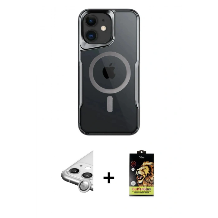 MARSİLYAN™- iPhone 11 Kılıf Yadigar Klasik Özel Seri - Siyah Buffer Cam Ekran Koruyucu + Raze Metal Kamera Lens - GS