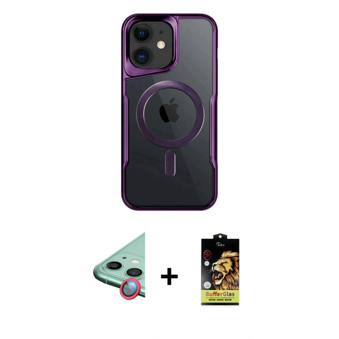 MARSİLYAN™- iPhone 11 Kılıf Yadigar Klasik Özel Seri - Siyah Buffer Cam Ekran Koruyucu + Raze Metal Kamera Lens - KI