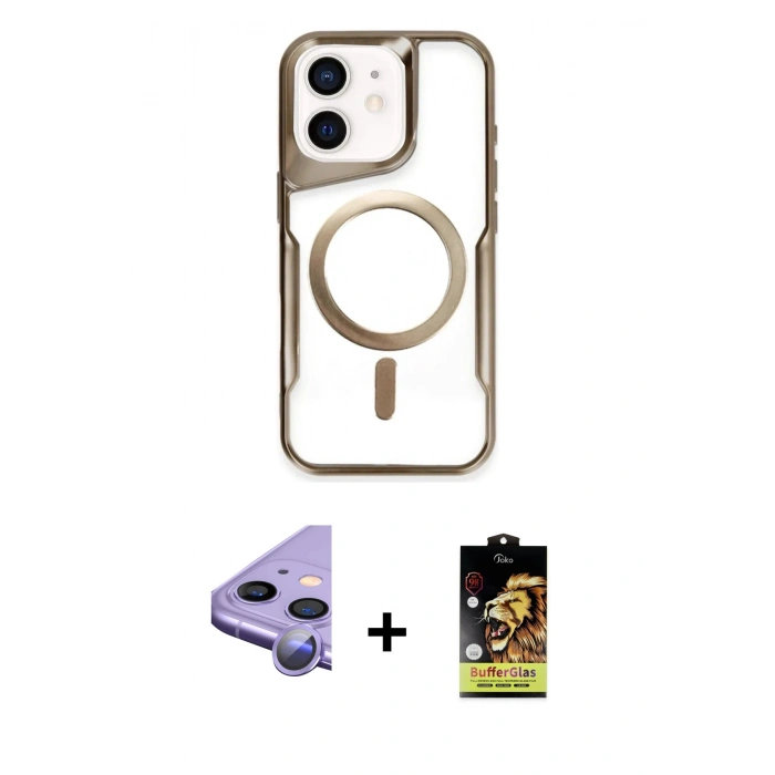 MARSİLYAN™- iPhone 11 Kılıf Yadigar Klasik Özel Seri - Siyah Buffer Cam Ekran Koruyucu + Raze Metal Kamera Lens - MR