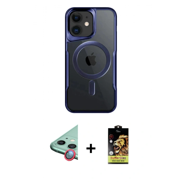 MARSİLYAN™- iPhone 11 Kılıf Yadigar Klasik Özel Seri - Siyah Buffer Cam Ekran Koruyucu + Raze Metal Kamera Lens - KI