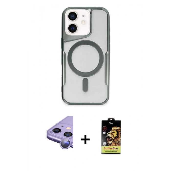 MARSİLYAN™- iPhone 11 Kılıf Yadigar Klasik Özel Seri - Siyah Buffer Cam Ekran Koruyucu + Raze Metal Kamera Lens - MR