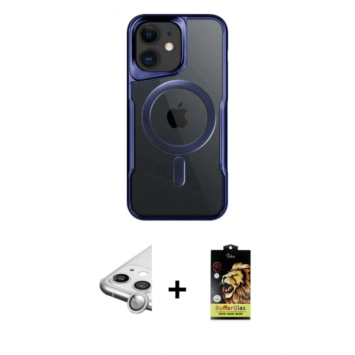 MARSİLYAN™- iPhone 11 Kılıf Yadigar Klasik Özel Seri - Siyah Buffer Cam Ekran Koruyucu + Raze Metal Kamera Lens - GS