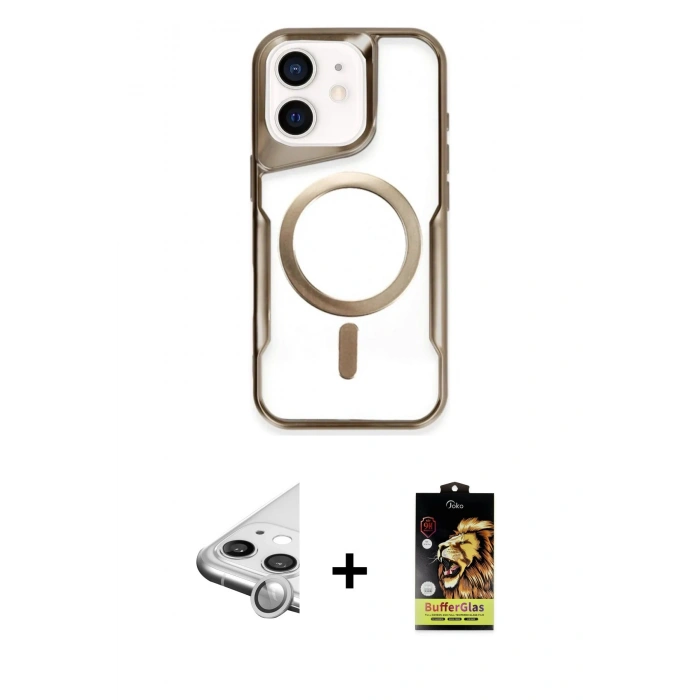 MARSİLYAN™- iPhone 11 Kılıf Yadigar Klasik Özel Seri - Siyah Buffer Cam Ekran Koruyucu + Raze Metal Kamera Lens - GS
