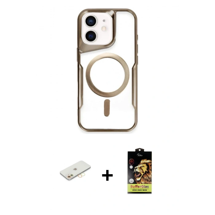MARSİLYAN™- iPhone 11 Kılıf Yadigar Klasik Özel Seri - Siyah Buffer Cam Ekran Koruyucu + Renkli Kamera Lens Koruma Cam - SI