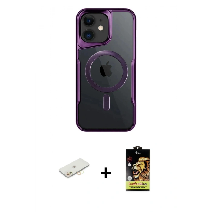 MARSİLYAN™- iPhone 11 Kılıf Yadigar Klasik Özel Seri - Siyah Buffer Cam Ekran Koruyucu + Renkli Kamera Lens Koruma Cam - SI