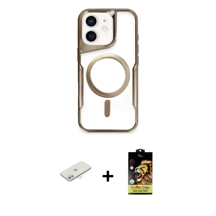 MARSİLYAN™- iPhone 11 Kılıf Yadigar Klasik Özel Seri - Siyah Buffer Cam Ekran Koruyucu + Renkli Kamera Lens Koruma Cam - SI