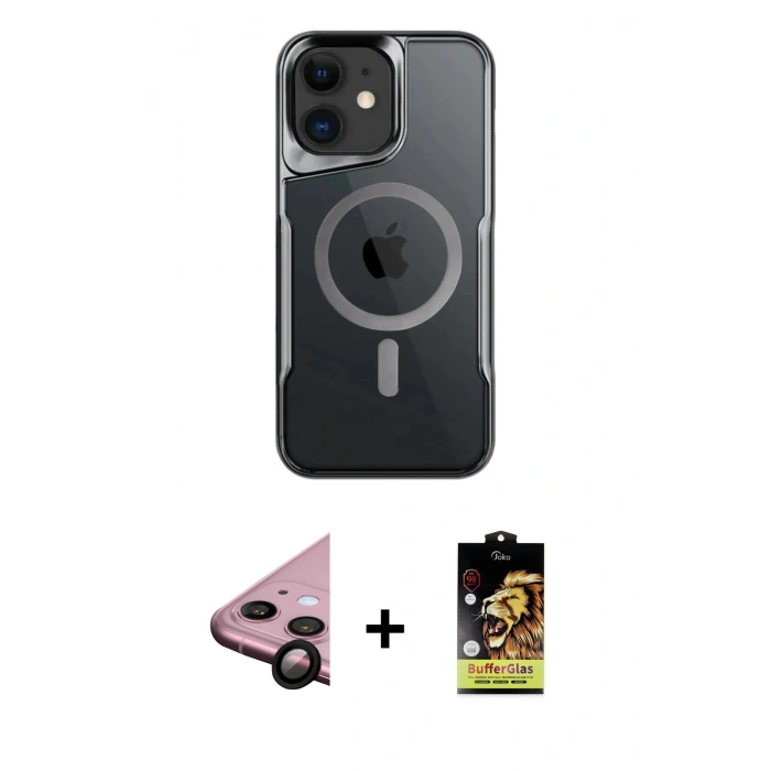 MARSİLYAN™- iPhone 11 Kılıf Yadigar Klasik Özel Seri - Siyah Buffer Cam Ekran Koruyucu + Raze Metal Kamera Lens - SH