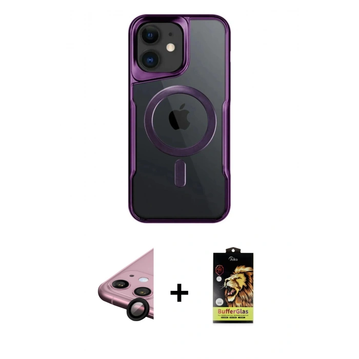MARSİLYAN™- iPhone 11 Kılıf Yadigar Klasik Özel Seri - Siyah Buffer Cam Ekran Koruyucu + Raze Metal Kamera Lens - SH