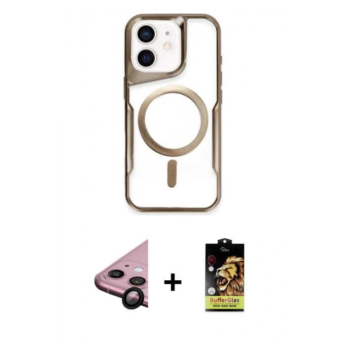 MARSİLYAN™- iPhone 11 Kılıf Yadigar Klasik Özel Seri - Siyah Buffer Cam Ekran Koruyucu + Raze Metal Kamera Lens - SH