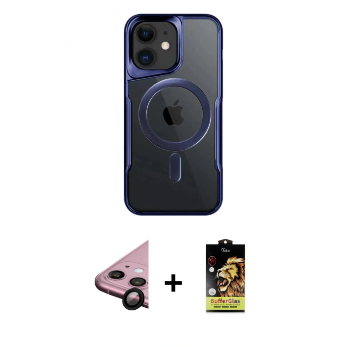 MARSİLYAN™- iPhone 11 Kılıf Yadigar Klasik Özel Seri - Siyah Buffer Cam Ekran Koruyucu + Raze Metal Kamera Lens - SH