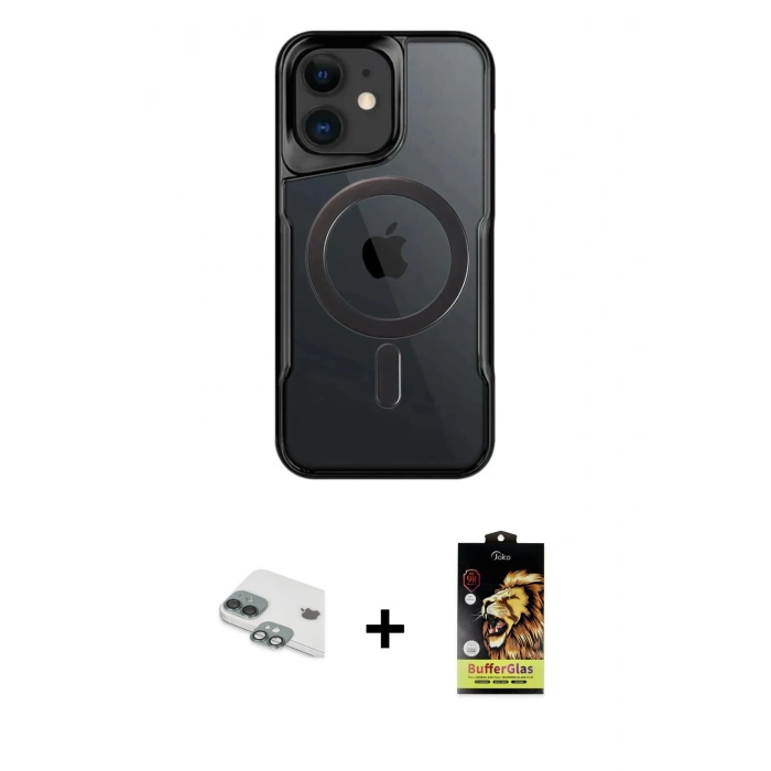MARSİLYAN™- iPhone 11 Kılıf Yadigar Klasik Özel Seri - Siyah Buffer Cam Ekran Koruyucu + Yeşil Pers Alüminyum Kamera Lens
