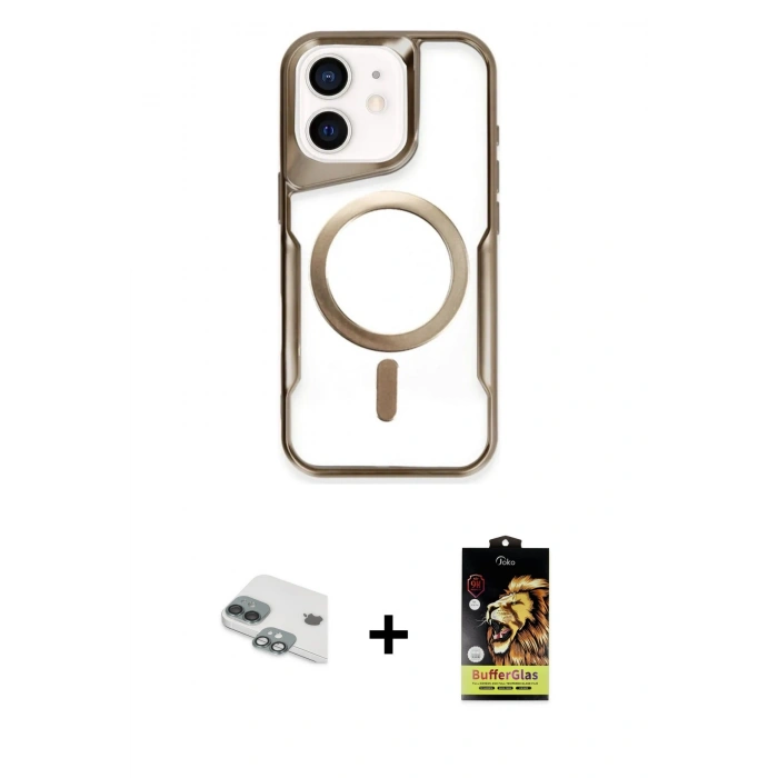 MARSİLYAN™- iPhone 11 Kılıf Yadigar Klasik Özel Seri - Siyah Buffer Cam Ekran Koruyucu + Yeşil Pers Alüminyum Kamera Lens