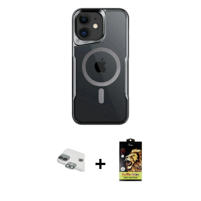 MARSİLYAN™- iPhone 11 Kılıf Yadigar Klasik Özel Seri - Siyah Buffer Cam Ekran Koruyucu + Yeşil Pers Alüminyum Kamera Lens