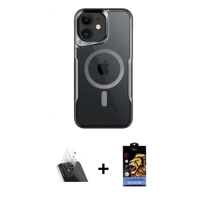MARSİLYAN™- iPhone 11 Kılıf Yadigar Klasik Özel Seri - Siyah Buffer Hayalet Cam Ekran Koruyucu + Kamera Lens Koruma Cam - SF
