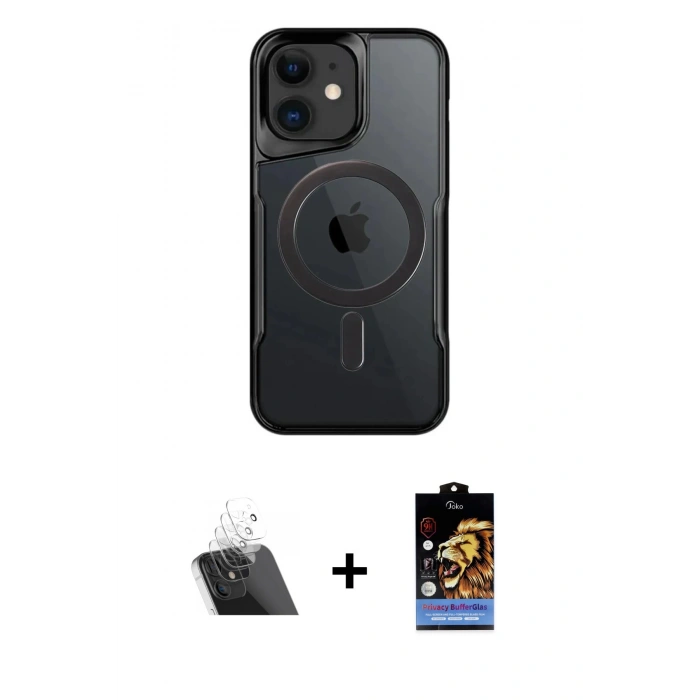 MARSİLYAN™- iPhone 11 Kılıf Yadigar Klasik Özel Seri - Siyah Buffer Hayalet Cam Ekran Koruyucu + Kamera Lens Koruma Cam - SF