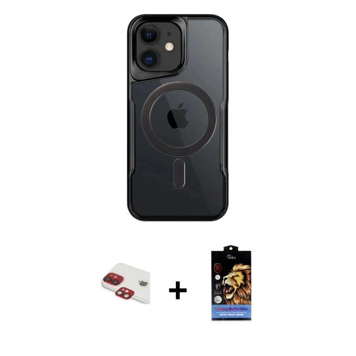 MARSİLYAN™- iPhone 11 Kılıf Yadigar Klasik Özel Seri - Siyah Buffer Hayalet Cam Ekran Koruyucu + Pers Alüminyum Kamera Lens - KI