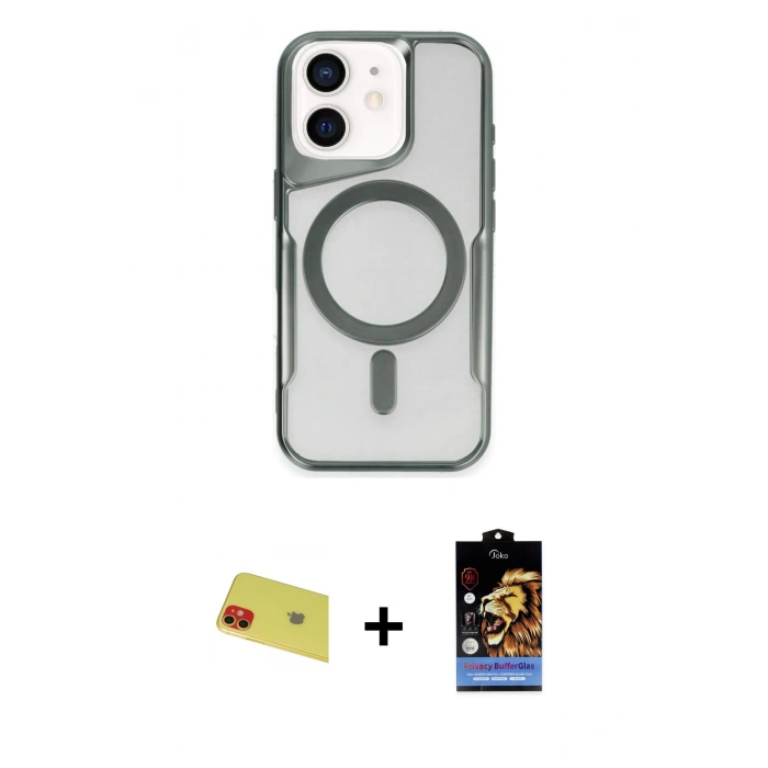 MARSİLYAN™- iPhone 11 Kılıf Yadigar Klasik Özel Seri - Siyah Buffer Hayalet Cam Ekran Koruyucu + Rainbow Kamera Lens Koruma Cam - KI