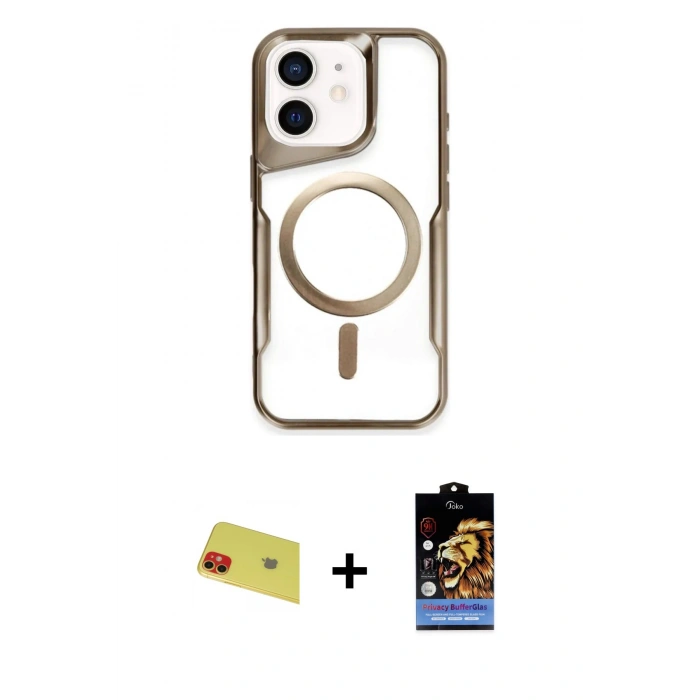 MARSİLYAN™- iPhone 11 Kılıf Yadigar Klasik Özel Seri - Siyah Buffer Hayalet Cam Ekran Koruyucu + Rainbow Kamera Lens Koruma Cam - KI