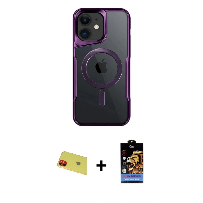 MARSİLYAN™- iPhone 11 Kılıf Yadigar Klasik Özel Seri - Siyah Buffer Hayalet Cam Ekran Koruyucu + Rainbow Kamera Lens Koruma Cam - KI