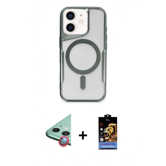 MARSİLYAN™- iPhone 11 Kılıf Yadigar Klasik Özel Seri - Siyah Buffer Hayalet Cam Ekran Koruyucu + Raze Metal Kamera Lens - KI