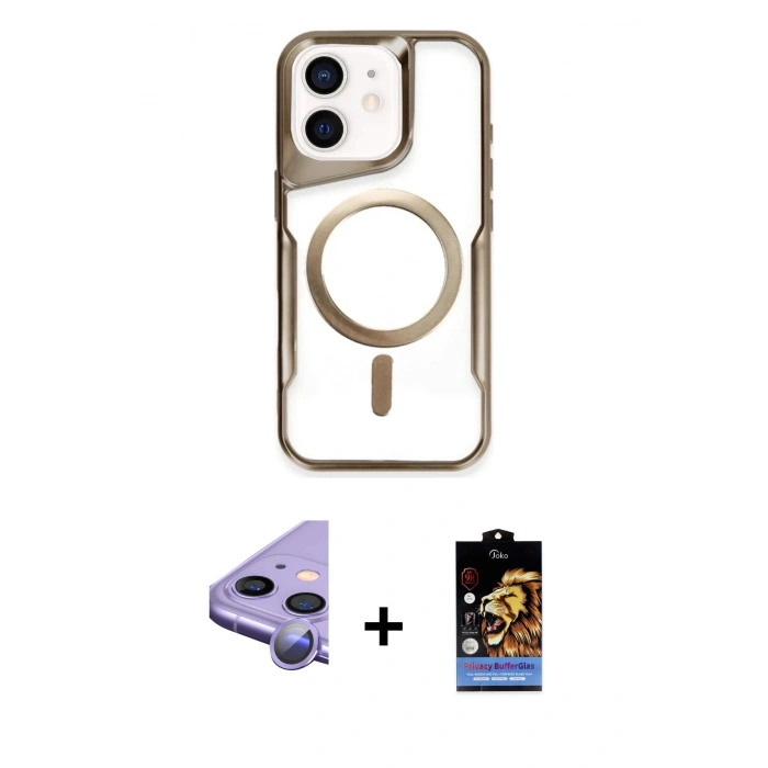 MARSİLYAN™- iPhone 11 Kılıf Yadigar Klasik Özel Seri - Siyah Buffer Hayalet Cam Ekran Koruyucu + Mor Raze Metal Kamera Lens