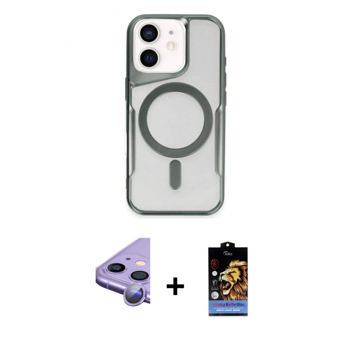 MARSİLYAN™- iPhone 11 Kılıf Yadigar Klasik Özel Seri - Siyah Buffer Hayalet Cam Ekran Koruyucu + Mor Raze Metal Kamera Lens