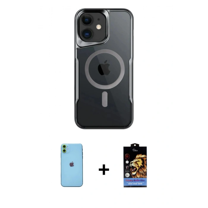 MARSİLYAN™- iPhone 11 Kılıf Yadigar Klasik Özel Seri - Siyah Buffer Hayalet Cam Ekran Koruyucu + Neon Fosforlu Kamera Lens - YL