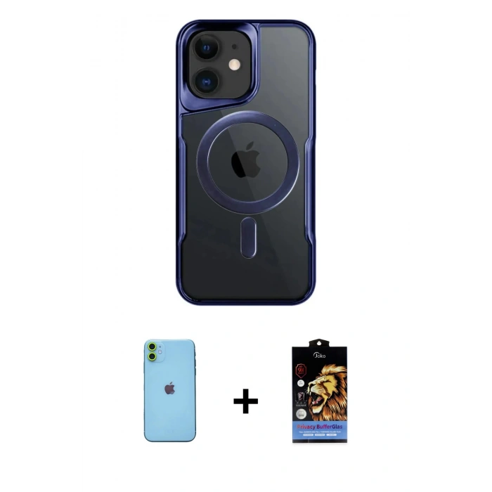 MARSİLYAN™- iPhone 11 Kılıf Yadigar Klasik Özel Seri - Siyah Buffer Hayalet Cam Ekran Koruyucu + Neon Fosforlu Kamera Lens - YL