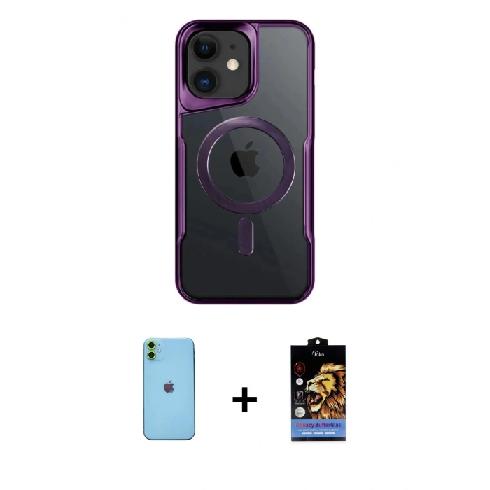 MARSİLYAN™- iPhone 11 Kılıf Yadigar Klasik Özel Seri - Siyah Buffer Hayalet Cam Ekran Koruyucu + Neon Fosforlu Kamera Lens - YL