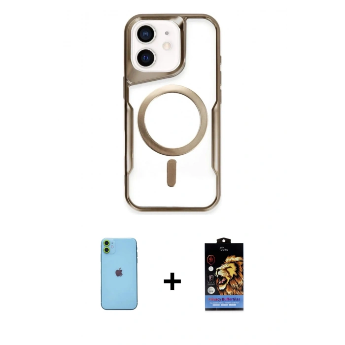 MARSİLYAN™- iPhone 11 Kılıf Yadigar Klasik Özel Seri - Siyah Buffer Hayalet Cam Ekran Koruyucu + Neon Fosforlu Kamera Lens - YL