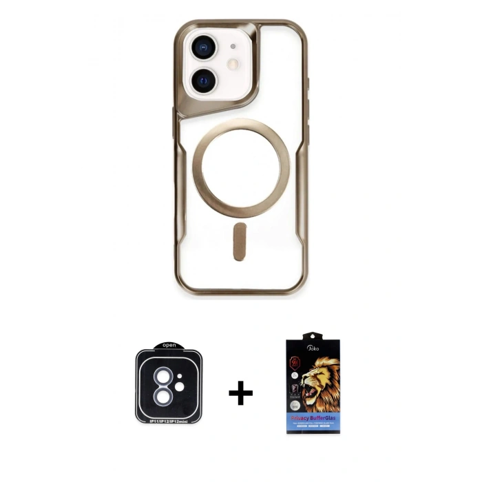 MARSİLYAN™- iPhone 11 Kılıf Yadigar Klasik Özel Seri - Siyah Buffer Hayalet Cam Ekran Koruyucu + PVD Metal Kamera Lens - MI