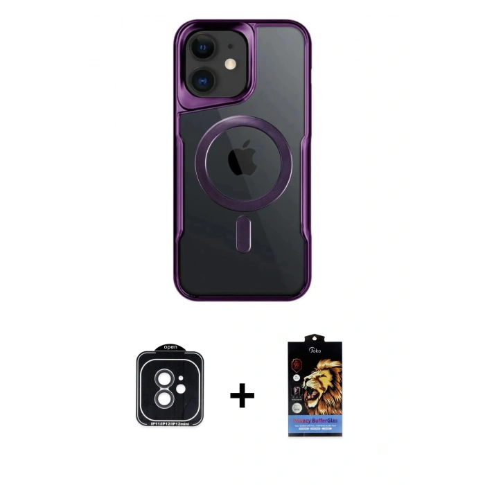 MARSİLYAN™- iPhone 11 Kılıf Yadigar Klasik Özel Seri - Siyah Buffer Hayalet Cam Ekran Koruyucu + PVD Metal Kamera Lens - SH