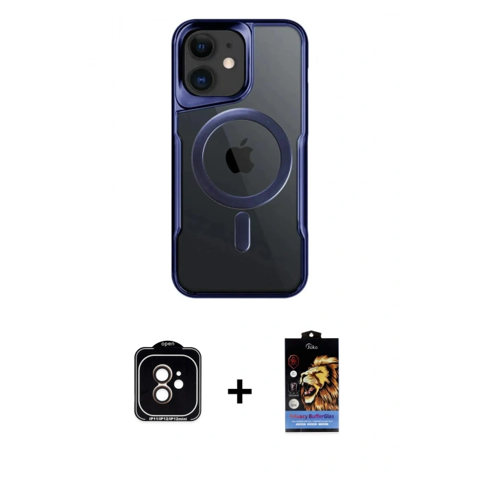 MARSİLYAN™- iPhone 11 Kılıf Yadigar Klasik Özel Seri - Siyah Buffer Hayalet Cam Ekran Koruyucu + PVD Metal Kamera Lens - TU