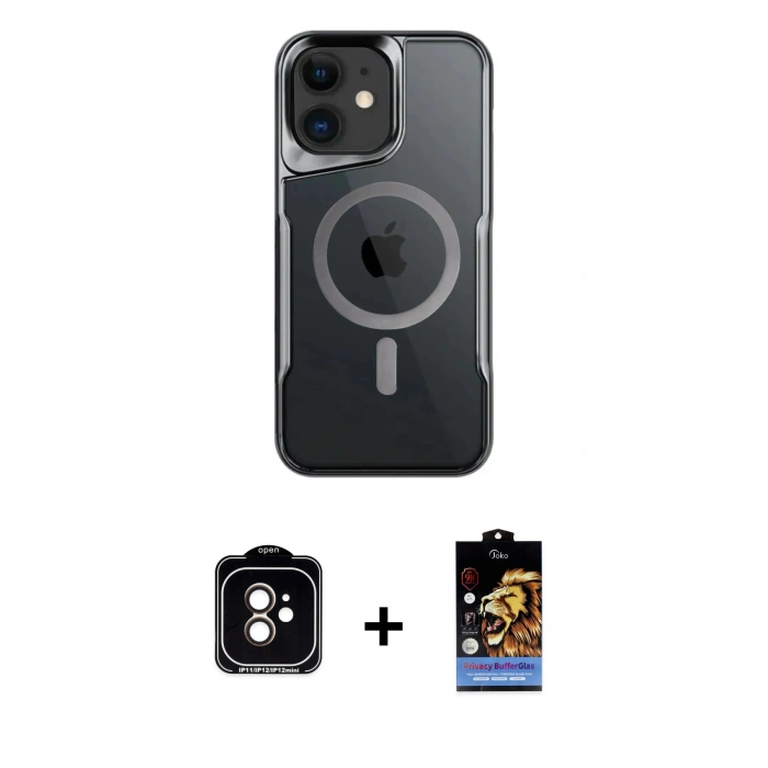 MARSİLYAN™- iPhone 11 Kılıf Yadigar Klasik Özel Seri - Siyah Buffer Hayalet Cam Ekran Koruyucu + PVD Metal Kamera Lens - TU