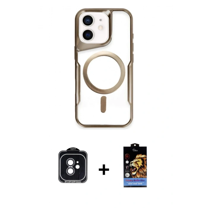 MARSİLYAN™- iPhone 11 Kılıf Yadigar Klasik Özel Seri - Siyah Buffer Hayalet Cam Ekran Koruyucu + PVD Metal Kamera Lens - SH