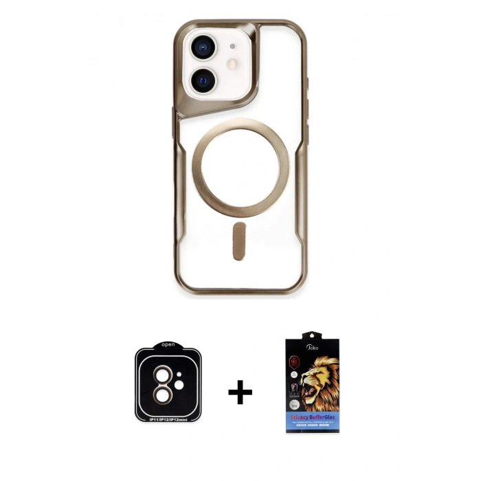MARSİLYAN™- iPhone 11 Kılıf Yadigar Klasik Özel Seri - Siyah Buffer Hayalet Cam Ekran Koruyucu + PVD Metal Kamera Lens - TU