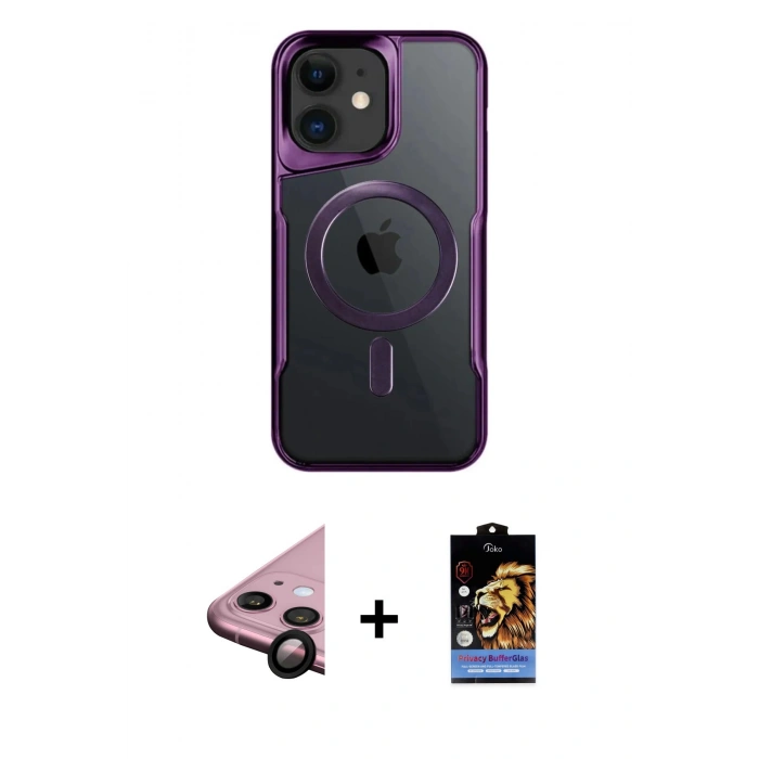 MARSİLYAN™- iPhone 11 Kılıf Yadigar Klasik Özel Seri - Siyah Buffer Hayalet Cam Ekran Koruyucu + Raze Metal Kamera Lens - SH