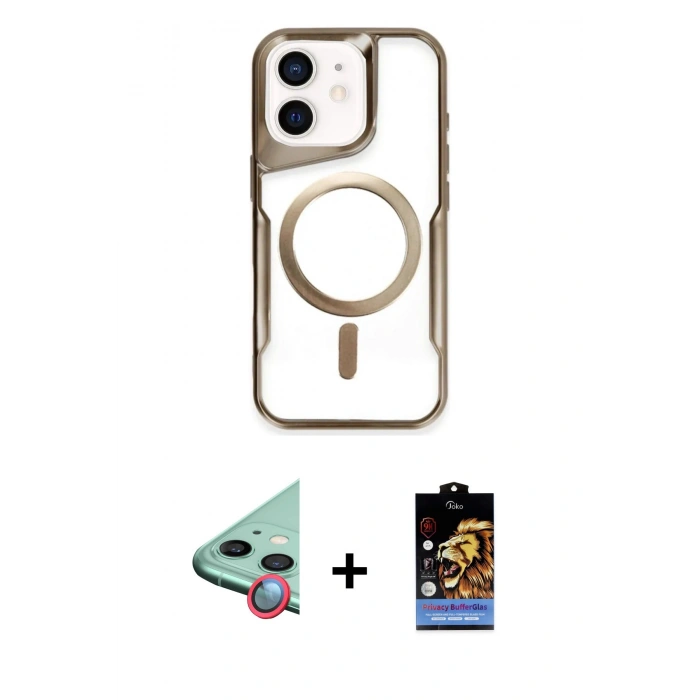 MARSİLYAN™- iPhone 11 Kılıf Yadigar Klasik Özel Seri - Siyah Buffer Hayalet Cam Ekran Koruyucu + Raze Metal Kamera Lens - KI