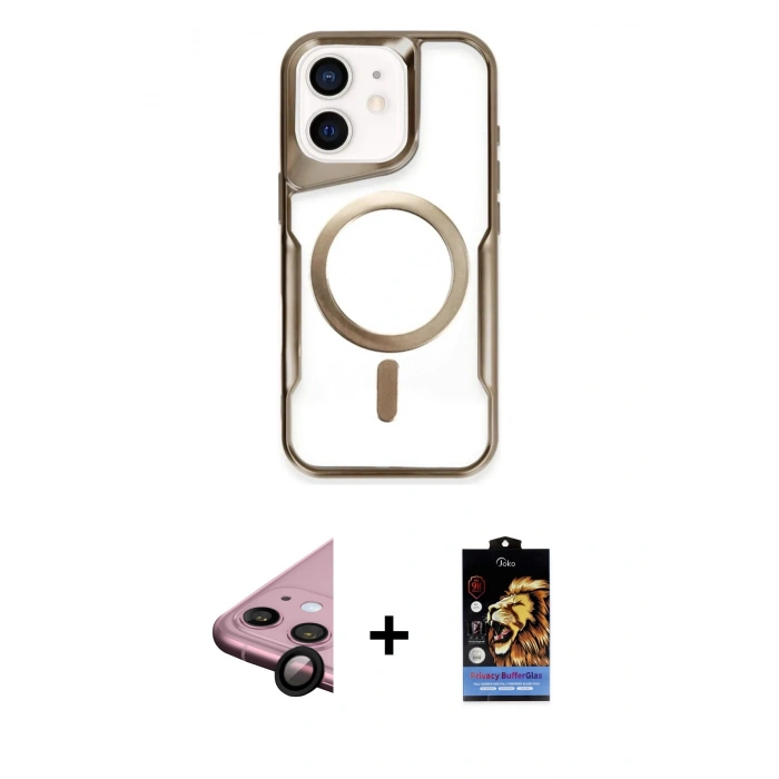 MARSİLYAN™- iPhone 11 Kılıf Yadigar Klasik Özel Seri - Siyah Buffer Hayalet Cam Ekran Koruyucu + Raze Metal Kamera Lens - SH