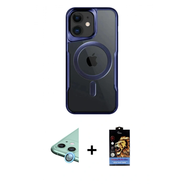 MARSİLYAN™- iPhone 11 Kılıf Yadigar Klasik Özel Seri - Siyah Buffer Hayalet Cam Ekran Koruyucu + Raze Metal Kamera Lens - MI