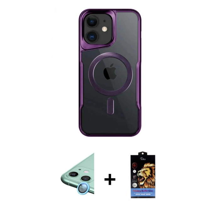 MARSİLYAN™- iPhone 11 Kılıf Yadigar Klasik Özel Seri - Siyah Buffer Hayalet Cam Ekran Koruyucu + Raze Metal Kamera Lens - MI