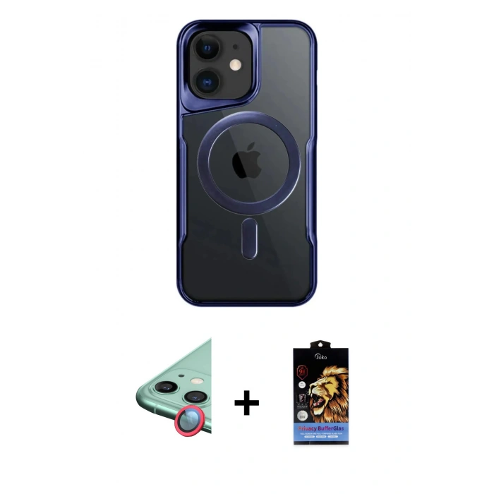 MARSİLYAN™- iPhone 11 Kılıf Yadigar Klasik Özel Seri - Siyah Buffer Hayalet Cam Ekran Koruyucu + Raze Metal Kamera Lens - KI