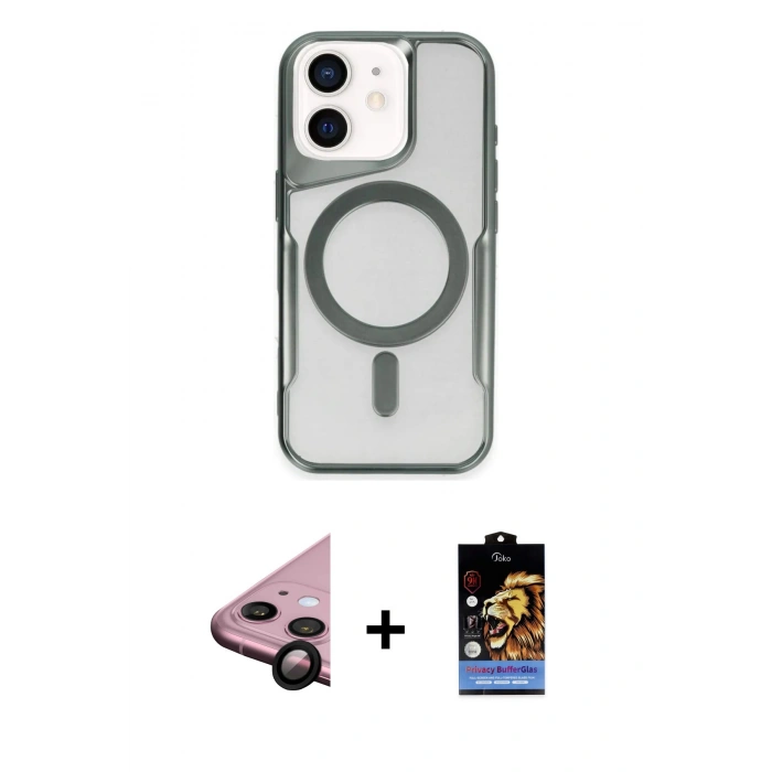MARSİLYAN™- iPhone 11 Kılıf Yadigar Klasik Özel Seri - Siyah Buffer Hayalet Cam Ekran Koruyucu + Raze Metal Kamera Lens - SH