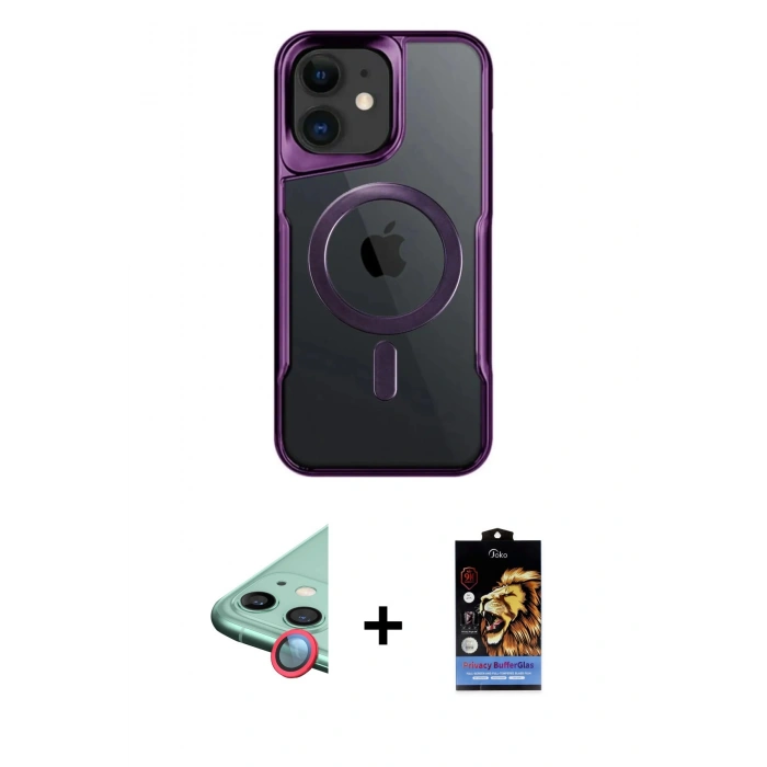 MARSİLYAN™- iPhone 11 Kılıf Yadigar Klasik Özel Seri - Siyah Buffer Hayalet Cam Ekran Koruyucu + Raze Metal Kamera Lens - KI