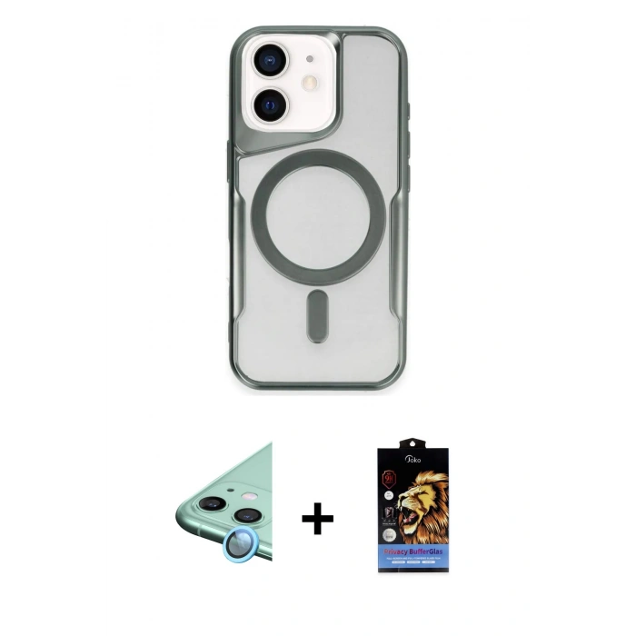 MARSİLYAN™- iPhone 11 Kılıf Yadigar Klasik Özel Seri - Siyah Buffer Hayalet Cam Ekran Koruyucu + Raze Metal Kamera Lens - MI