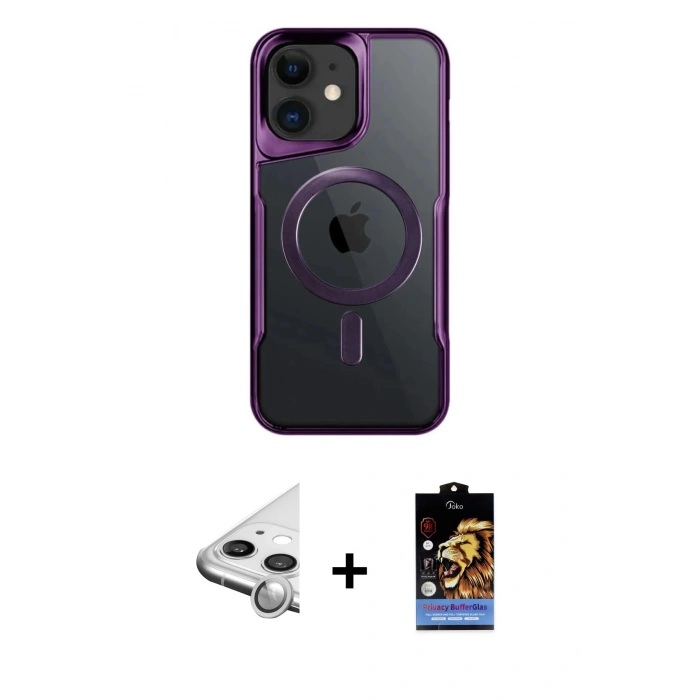 MARSİLYAN™- iPhone 11 Kılıf Yadigar Klasik Özel Seri - Siyah Buffer Hayalet Cam Ekran Koruyucu + Raze Metal Kamera Lens - GS
