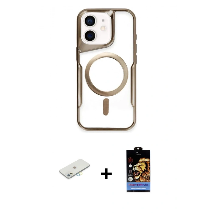 MARSİLYAN™- iPhone 11 Kılıf Yadigar Klasik Özel Seri - Siyah Buffer Hayalet Cam Ekran Koruyucu + Sarı Renkli Kamera Lens Koruma Cam