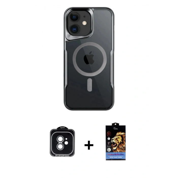 MARSİLYAN™- iPhone 11 Kılıf Yadigar Klasik Özel Seri - Siyah Buffer Hayalet Cam Ekran Koruyucu + Yeşil PVD Metal Kamera Lens