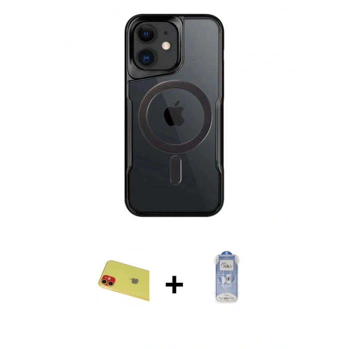 MARSİLYAN™- iPhone 11 Kılıf Yadigar Klasik Özel Seri - Siyah Joko Magic 5D Cam + Rainbow Kamera Lens Koruma Cam - KI